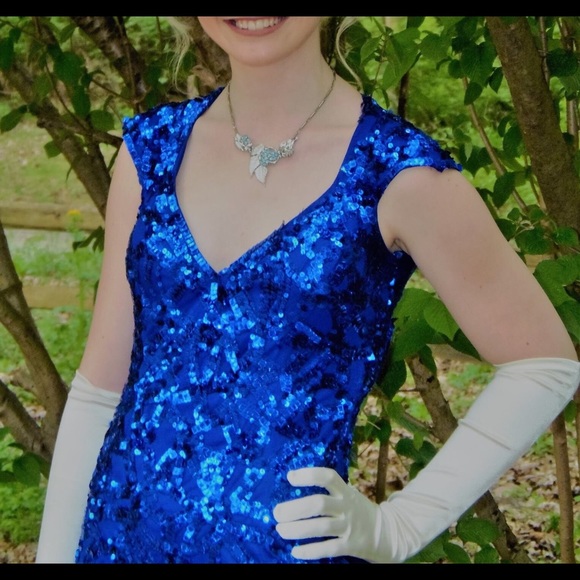 Royal Blue Sequined Dress Formal Sz 4 - Picture 7 of 8